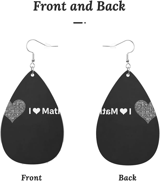Math Formula Equation Black Drop-Shaped Earrings 2.2 x 1.5 Inches