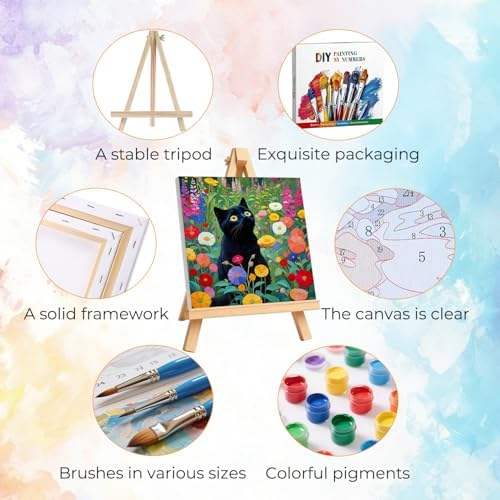 Amaieuin Paint by Numbers Adults Frame with Easel,Black Cat Paint by Number Adult,Paint by Number for Adults with Frame for Home Wall Art Decor 10x10in