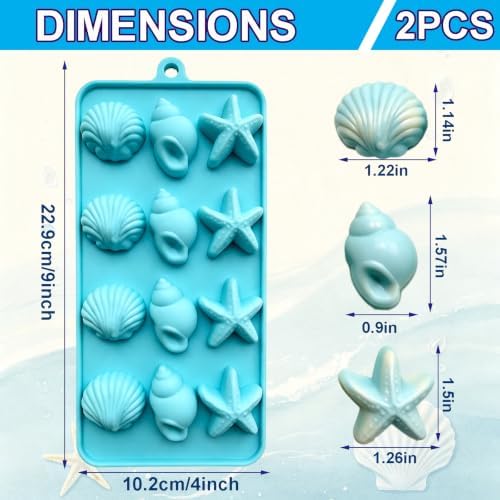 2Pack Marine Ocean Sea Silicone Mold, Seashell Starfish Conch Silicone Chocolate Candy Mold, Beach Silicone Mould for Cake Decoration, DIY Soap, Resin Craft, Ocean Mermaid Theme Party