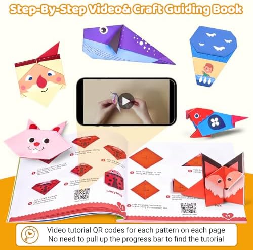 GAMENOTE Origami Kit for Kids Ages 8-12, 80 Assorted Projects, 260 Sheets | Double-Sided Origami Paper with mixed themes includes 160 patterned sheets, 100 solid practice sheets and a guidebook.