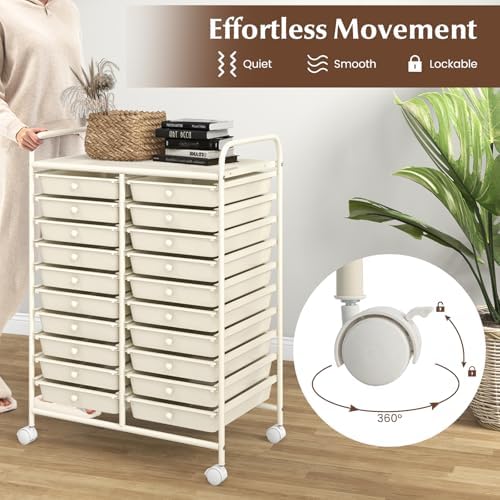 COSTWAY 20-Drawer Rolling Storage Cart, Utility Storage Organizer Cart