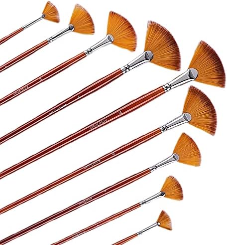 Fan Paint Brush Set, 9PCS Nylon Fan Brushes for Acrylic, Oil & Watercolor