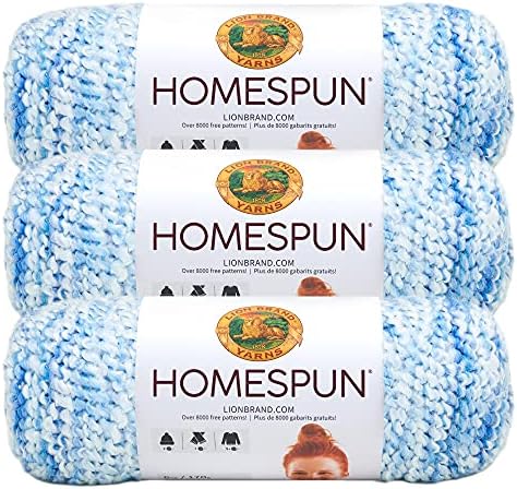 Lion Brand Yarn, Homespun Bulky Crochet Yarn, Delft, Blue, 3 Pack