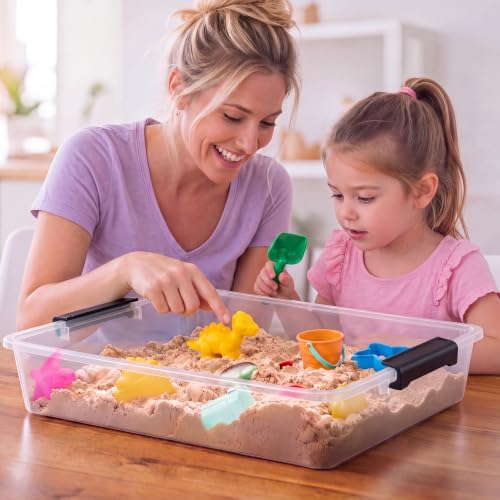 6 Qt Clear Storage Bins with Lids,Sensory Bins,Stackable Plastic Containers with Secure Latches,Multi-Purpose Classroom Storage Organizer for Craft Supplies,Paper & Office Stationery,4 Pack,Black