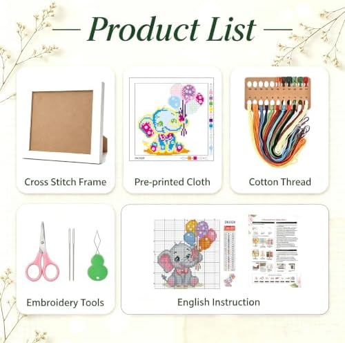 Elephant Stamped Cross Stitch Kits for Adults,Beginner Cross-stitch Kits