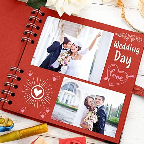 Bstorify Square Scrapbook Photo Albums 7 x 7 Inch Red Thick Paper, Hardcover, Metal Corners, Ribbon Closure - Ideal for Your Scrapbooking Albums, Art & Craft Projects | Hardcover with Thick 200 GSM Kraft Paper, Ideal for Your Scrapbooking Albums, Art &...