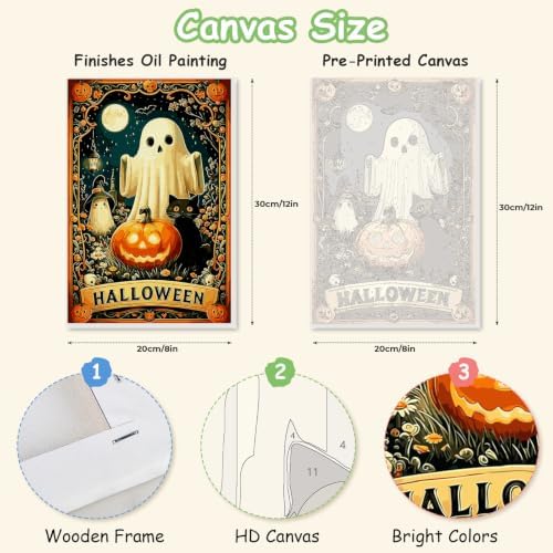 Spandrel Cute Halloween Ghost Paint by Number Kits for Adults, Black Cat Paint by Number Kits on Canvas, DIY Acrylic Oil Halloween Painting by Numbers Gitfs for Home Wall Decor, 8x12in