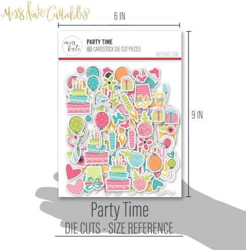 Die Cuts & Paper Set - Party Time - By Miss Kate Cuttables - 16 Sheets of 12"x12" Premium Specialty Paper & OVER 60 Coordinating Die Cuts - Exclusive Original Matching SET