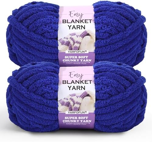 2 Pack Chunky Chenille Yarn for Crocheting Hand Knitting,Soft Thick Bulky Chunky Fluffy Plush Velvet Crochet Blanket Yarn for Crocheting Baby Blankets/DIY Crafts/Home Decor 2 * 100g(Electric Blue)