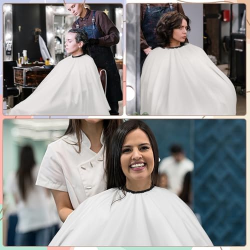 Professional Hair Cutting Cape with Neck Duster Brush, Large Size Salon Barber Cape for Men, Women and Kids(White)