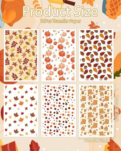 Puocaon Fall Clay Transfer Paper - 18 Pcs Maple Leaves Pumpkin Art Design Transfer Sheets for Polymer Clay Autumn Themed Earrings Design Jewelry Making