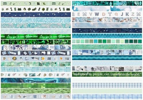 YUBBAEX Nature Washi Tape Value Pack 36 Rolls Plants Printed Masking Tape Cute Decorative for Arts, DIY Crafts, Journal Supplies, Planners, Scrapbook, Card/Gift Wrapping (Green Blue)