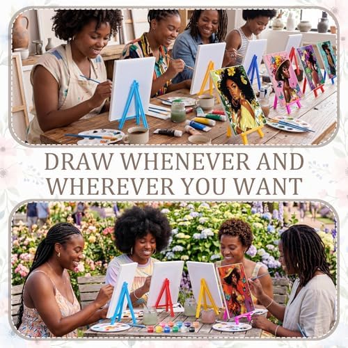 Blosssound 10 Set Pre Printed Canvas Pre Drawn Canvas Painting with Easel Kits 5" x 7" Outline Painting Panels for Beginners, DIY Craft Project, Party Favor, Home Decors(Flower Lady)