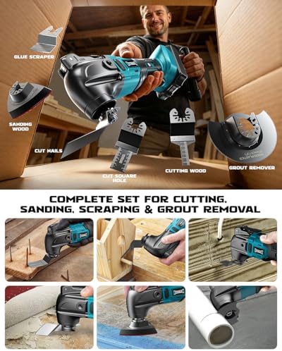 DIYtoolifz Cordless Oscillating Tool Compatible with Makita 18V, 6 Variable Speed Brushless-Motor Tool, Oscillating multi tool kit for Cutting Wood Nails Remove Grout & Sanding, Tool Only