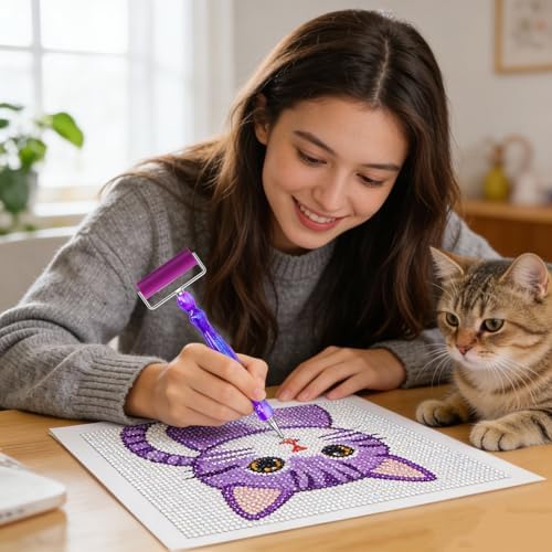 ZYNYXY 17PCS Ergonomic Diamond Art Pen Kits, with Multifunctional Metal Stainless Steel Screw Thin 1, 3, 6, 9, Tips, Correction Placers Roller Accessories(A-Purple + Pink + Blue+ 5 PCS Tips)