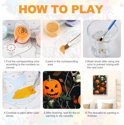 SENQAO Pumpkin Paint by Numbers Kit for Adults Beginner, Halloween Adult Paint by Number Kits on Canvas, DIY Acrylic Oil Easy Painting by Numbers for Home Wall Decor 8X12 inch (Skull Pumpkin)