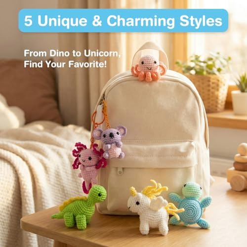 Avenir Crochet Kit for Beginners, Mint Turtle Animal Keychain Craft Set