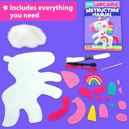 KRAFUN Unicorn Sewing Kit for Kids Ages 8-12 | No Scissors