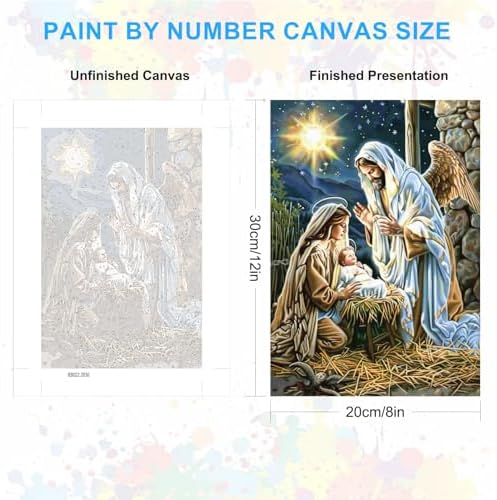SENQAO Christmas Paint by Numbers for Adults Framed, Jesus Adults' Paint-by-Number Kits, Adult Paint by Number Kits on Canvas, Acrylic Number Painting for Home Decor, 8x12in