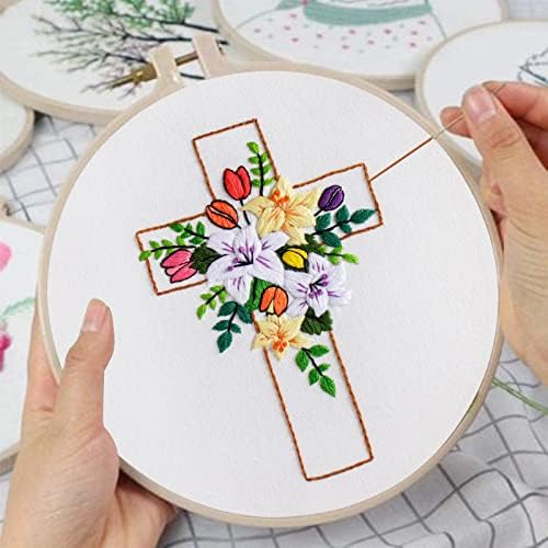 Louise Maelys Cross Lily Pattern Embroidery Starter Kit, Cross Stitch Kits for Adults with Embroidery Hoop Needles Threads Instruction -Easter Jesus