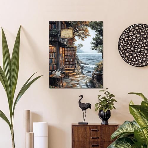 WULINHUAFA Bookstore Paint by Numbers Adults Beginner 16x20 Inch | Books Adult Paint by Number Kits, DIY Acrylic Oil Easy Painting by Numbers for Gifts Home Wall Decor Without Frame
