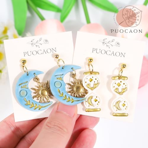 Puocaon Mystic Boho Clay Cutters - 9 Pcs Polymer Clay Cutters for Earrings Jewelry, Mushroom Sun Moon Moth Snake Bottle Shape