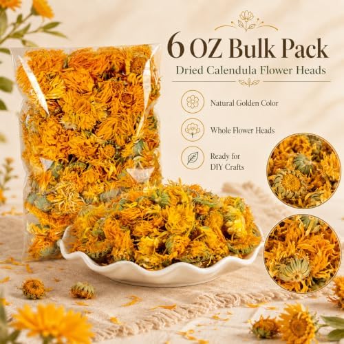 Sukh 6oz Dried Calendula Flowers Bulk - Natural Marigold for Soap Making