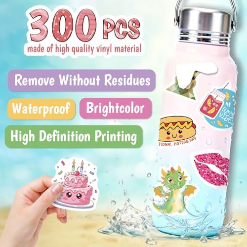Wninbu 300 PCS Cute Stickers for Kids,Water Bottle Stickers for Girls Boys