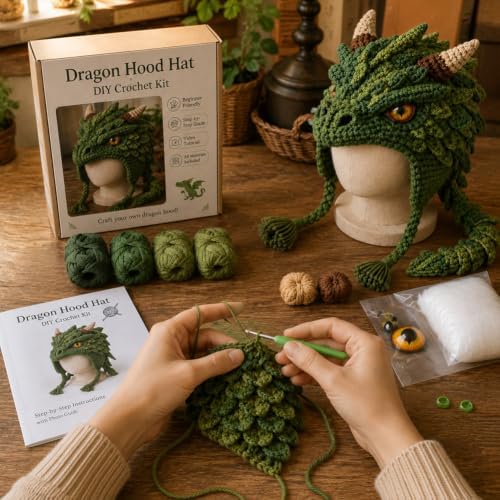 Fantasy Animal Hood Hat DIY Crochet Kit, Complete Crochet Starter Set