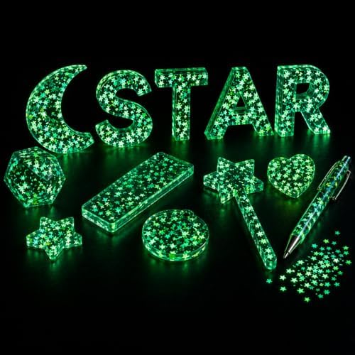 Sourcingbay Glow in The Dark Star Glitter | 3mm Luminous Sequins for Nail Art, Slime, Resin Craft & Party Decor | 0.35oz Natural Color | PVC Non-Toxic Phosphor Coating