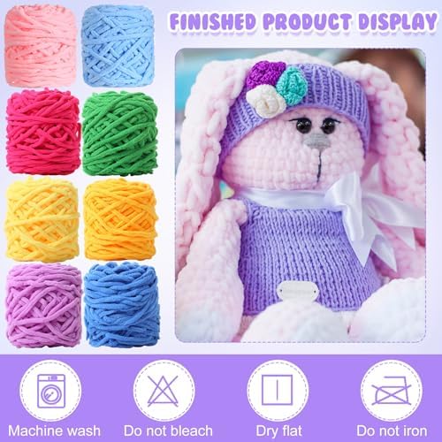 Buryeah Chunky Chenille Yarn for Crocheting, Novel Colors, 8 Pack