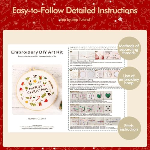 wtisan Christmas Embroidery Kit, Cross Stitch Kits for Beginners, Needlepoint with All Tools & Instructions, Stamped Hand Embroidery Starter Kit for Holiday Crafts & Xmas Home Decor, W12