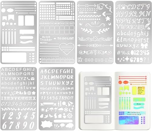 Lewtemi 6 Pcs Journal Stencils, Planner Stencils for Journaling Notebook