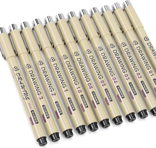 Drawing Pens Micro Fineliner Art Pens: 12 Black Fine Line Markers Art Supplies Adults Artist Sketch Waterproof Archival Ink Watercolor Inking Fine Liner Manga Sketching Zentangle Stuff Micron Pen Set