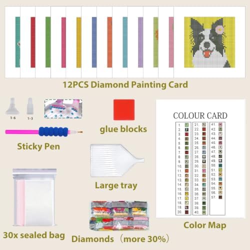 12 Pcs Small Diamond Art Kits Dogs Animals Diamond Art Kits for Adults