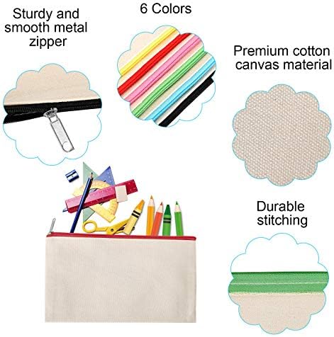 12 Pieces Cotton Canvas Makeup Bag, Multipurpose Cosmetic Bag with Zipper Travel Toiletry Pouch, Blank DIY Craft Bag (Beige, S)