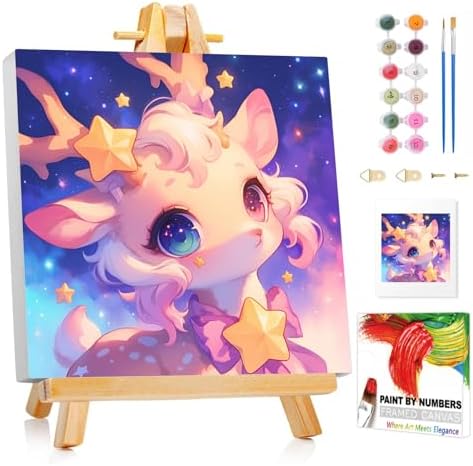 XTCIXAL Paint by Numbers Kit for Kids with Frame, Deer, 8X8 inch