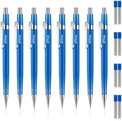 Outus 8 Pcs Metal Mechanical Pencils with Lead Refills, 0.7 mm, Blue