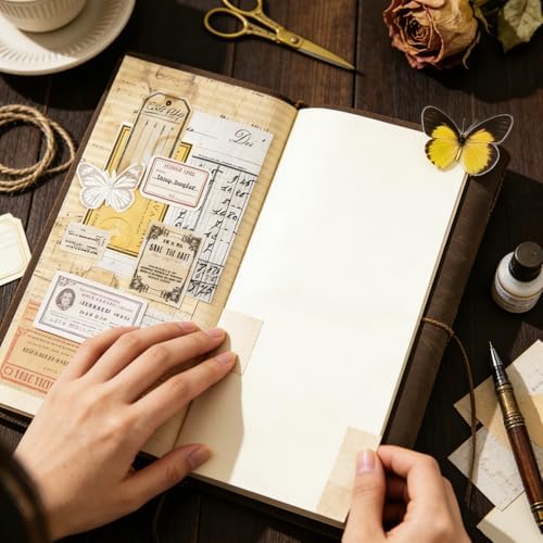 400Pcs Vintage Scrapbook Paper & Journaling Stickers Set, Mix Sizes Antique Single Side Printed Craft Paper for DIY Card Making, Journaling, Photo Album & Decoration