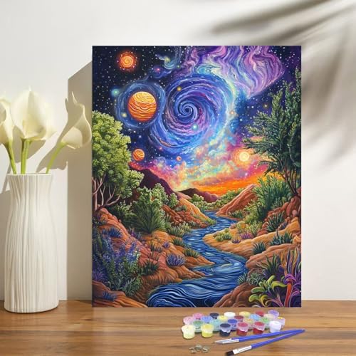 Landscape Paint by Numbers Kit for Adults Beginner Starry Night Oil Painting Kit Adult Paint by Number Kits on Canvas DIY Painting for Beginners Art by Numbers for Gifts Home Wall Decor 16x20 Inch