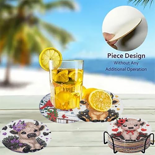 8 Pack Diamond Art Coasters,Highland Cow Diamond Painting Coasters Kits