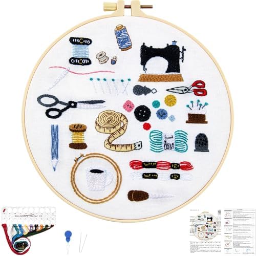 Crafmanoe Hand Embroidery Kits for Beginners Adults, Crewel Embroidery DIY Kits, Stamped Cross Stitch Kits for Beginners Adults Craft Kits for Women, Entire Set of Embroidery Supplies & Video Tutorial