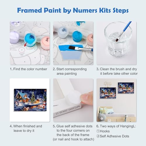 MOGTAA Christmas Paint by Numbers Kit for Adults Beginners with Frame, Winter Adult Paint by Number Kits on Canvas with Easel, Easy DIY Snowman Oil Painting Kits for Home Decor, 8x12in