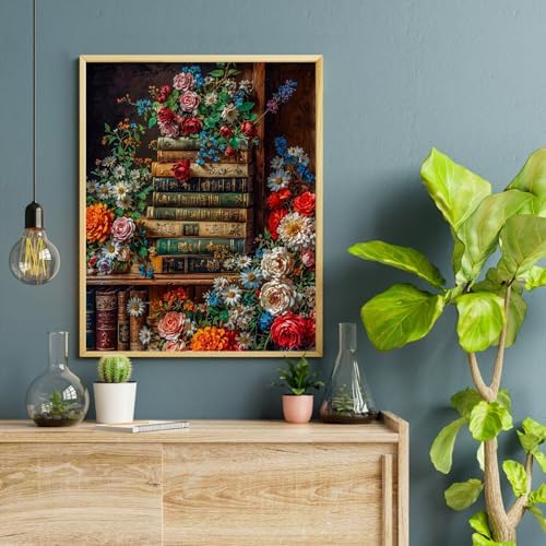 Amaieuin Books Paint by Number Adult,Canvas Paint by Numbers for Adults,Book Flowers Adult Paint by Numbers for Home Wall Art Decor 20x16in