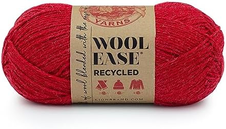 Lion Brand Yarn, Wool-Ease Recycled Crochet Yarn, Red, 1 Pack