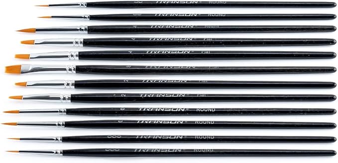 Transon 12pcs Small Detail Painting Brushes for Miniature Model Painting, Suitable for Acrylic Watercolor Gouache Oil Paint