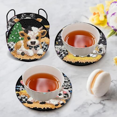 Diamond Art Coasters Kit,8 Pcs Highland Cow Diamond Painting Coasters Kit