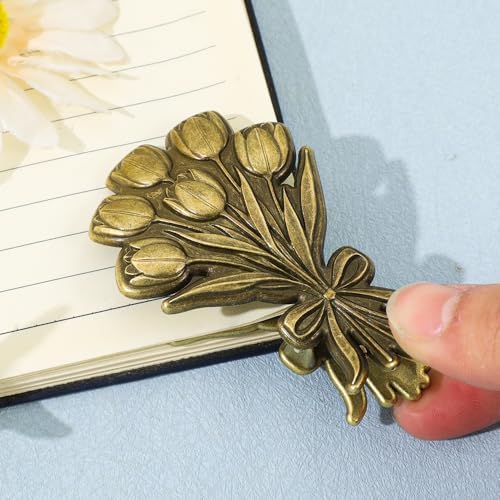 Vintage Plant Metal Bookmark Clips - Tree of Life/Tulip/Ginkgo Leaf Journal Clips, Traveler's Notebook Accessories, an Ideal Gift for Book Lovers and journaling Enthusiasts (Tulip Style A)