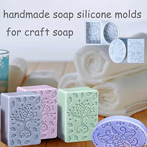 Soap Molds Silicone, 3D Rectangle & Oval Flower Pattern Mold, Set of 2 | Non-stick Mixed Flower Patterns Soap Making Mold for Handmade Craft Soap DIY Candle Polymer Clay Design Lotion Bars