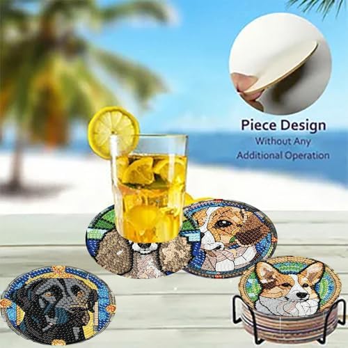 8 Pack Diamond Art Coasters,Dog Animal Diamond Painting Coasters Kits